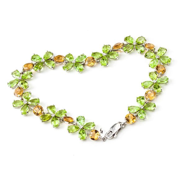 14K. SOLID GOLD BRACELET WITH PERIDOTS & CITRINES - Picture 1 of 6